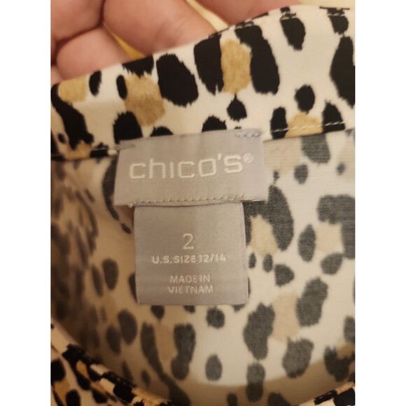 Chico's Leopard-Print 3/4 Sleeves Tunic Top w/ Red Trim Size 2 US 12/14 - Picture 2 of 9